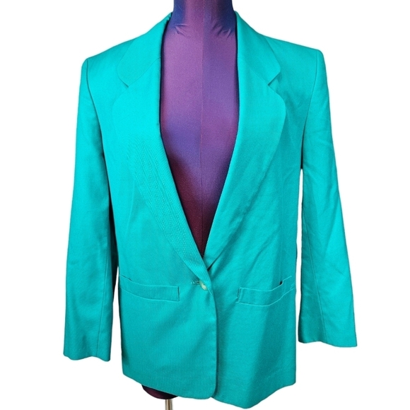 Vintage Pendleton Aqua Teal Single Button Blazer Double Breasted Size 8 Women Q6 - Picture 1 of 8